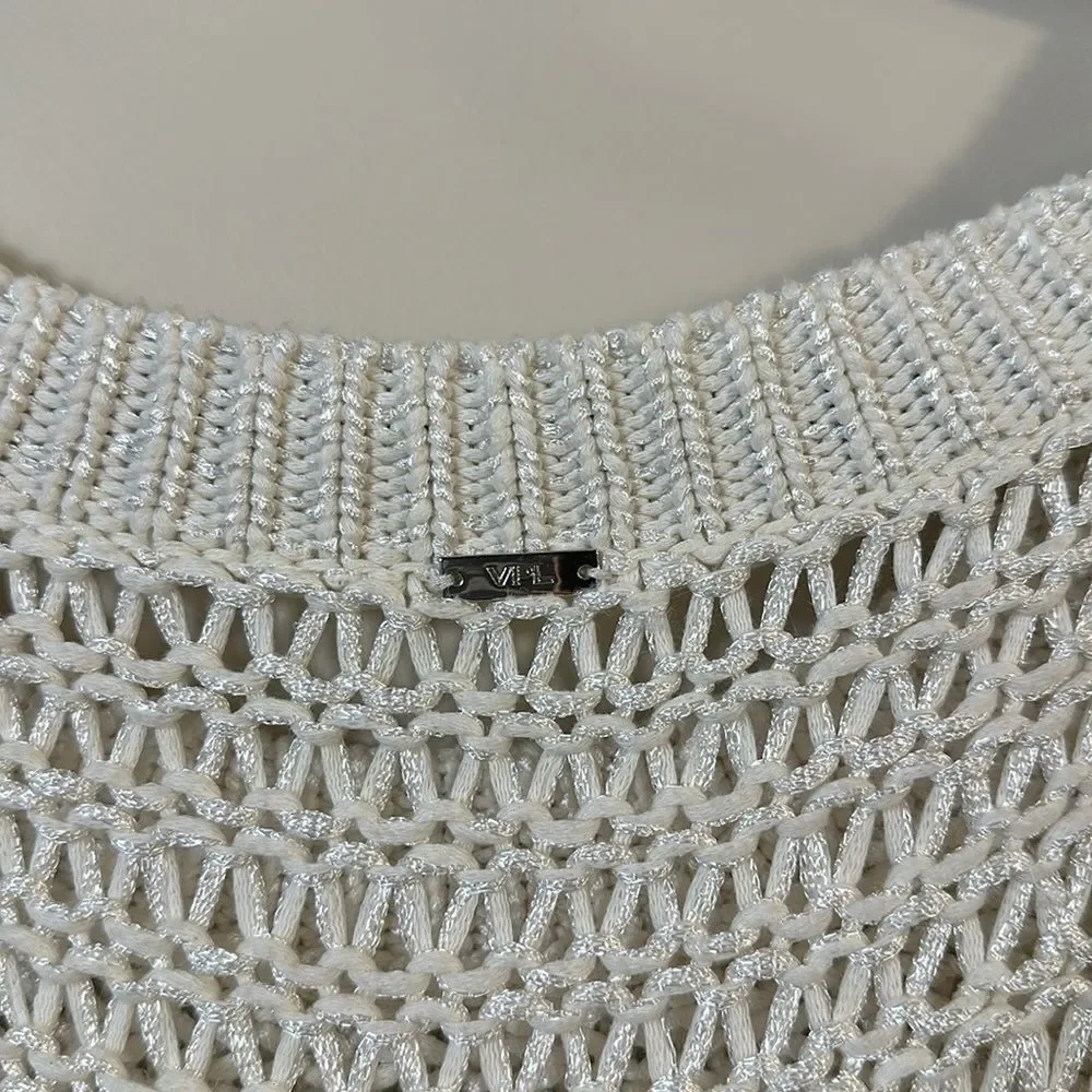 VPL Off White Cable Knit Short Sleeve Oversized Women Sweater Size Small